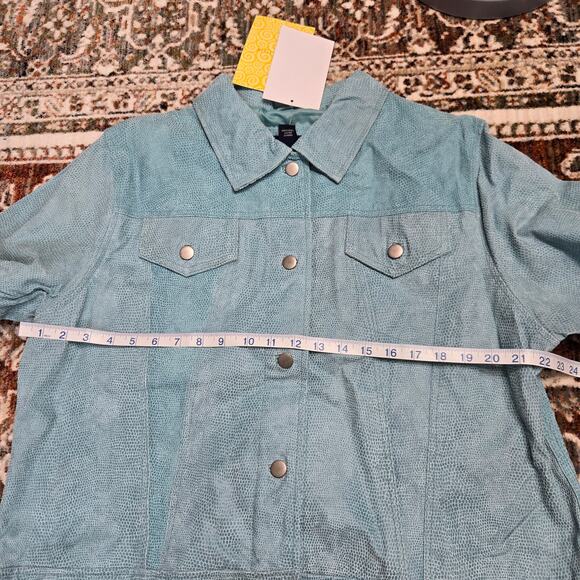 New Denim & Co Leather Blue textured Jacket Coat Snap Button XL - Picture 7 of 8